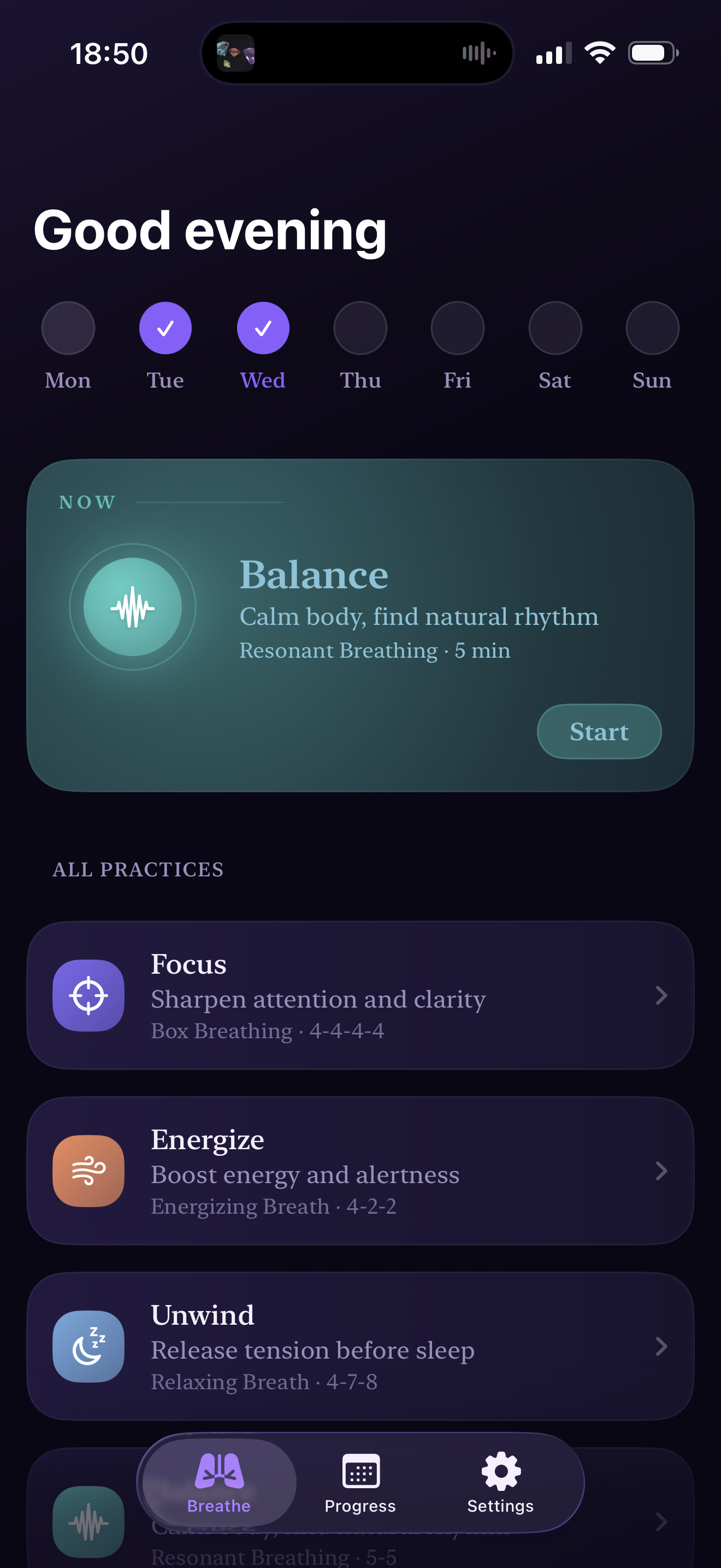 Home — daily practice list